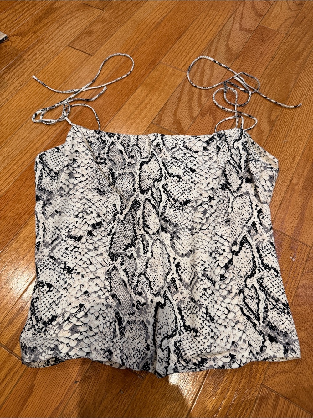 Reformation Black & White Snakeskin Cami with Adjustable Tie Straps, Size 4